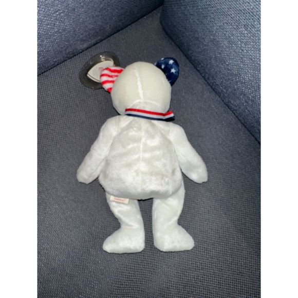 TY AMERICA (WHITE) the BEAR BEANIE BABY - MINT with MINT TAG USA Red Cross - Picture 4 of 16